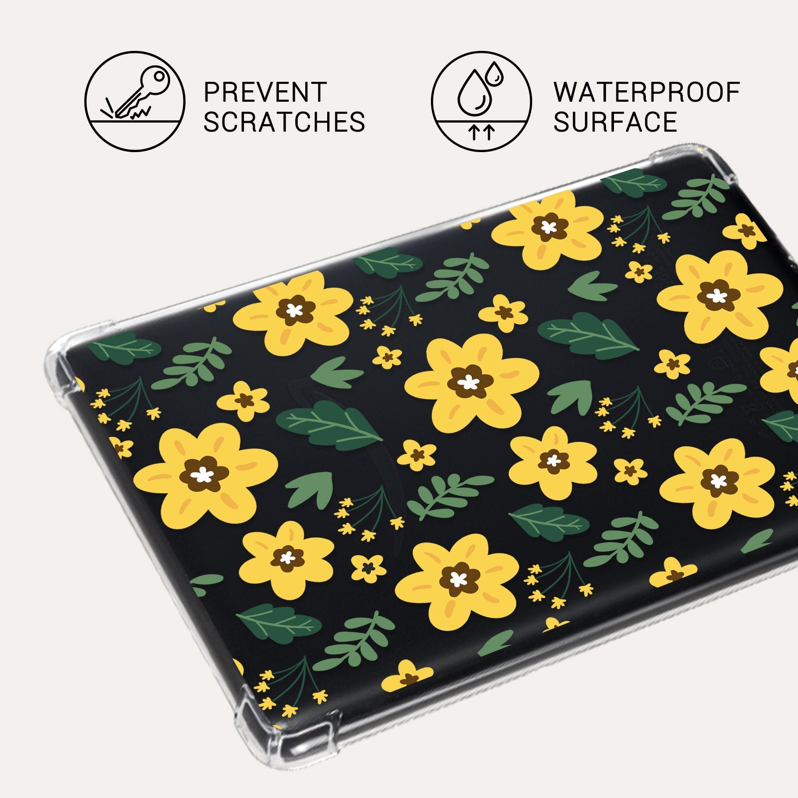 Kindle Paperwhite 12th Gen (2024 7 inch) clear-prints Case#Color_Yellow Bloom with Green Leaves