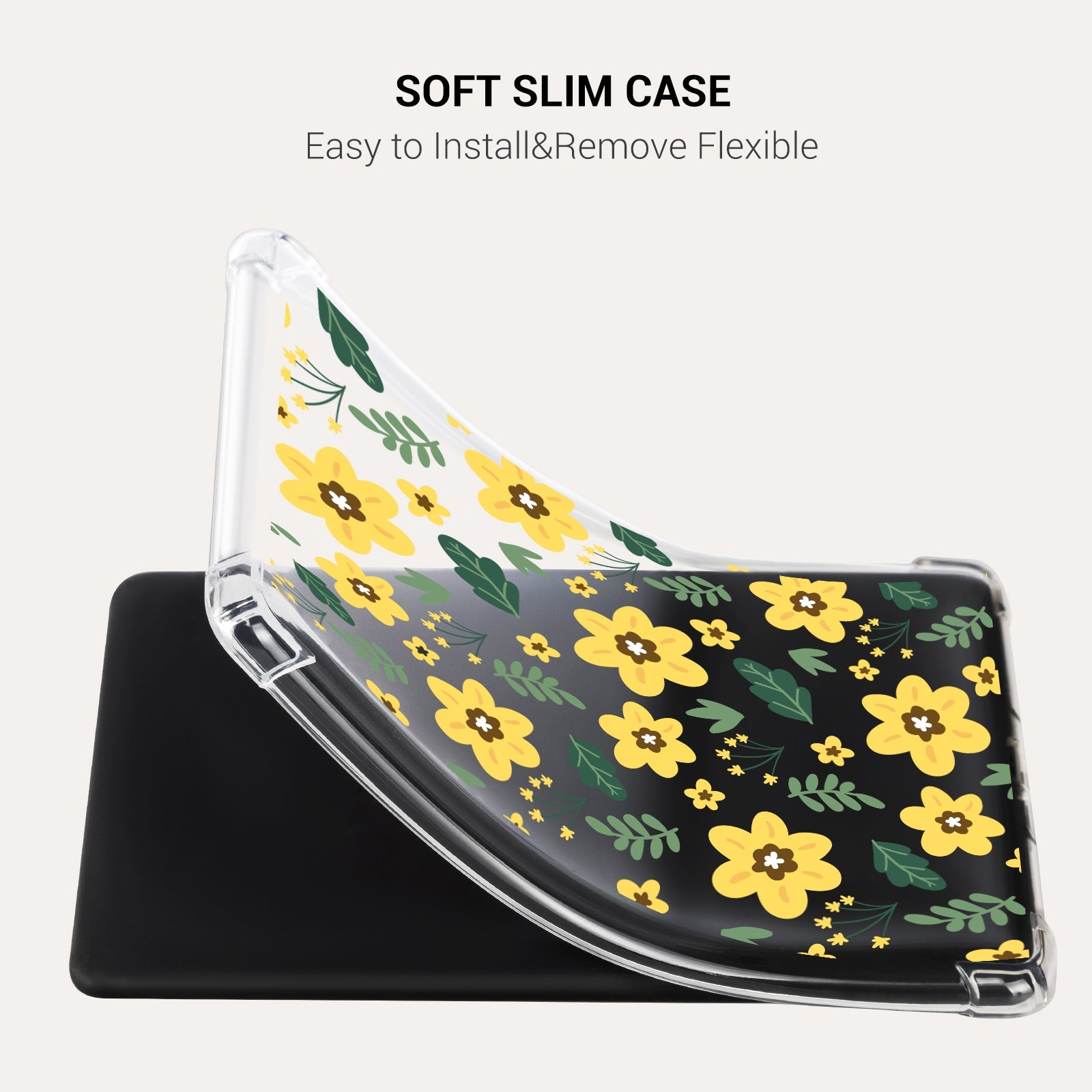 Kindle Paperwhite 12th Gen (2024 7 inch) clear-prints Case#Color_Yellow Bloom with Green Leaves