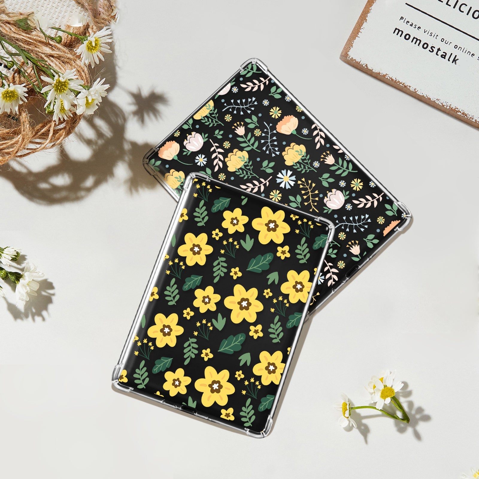 Kindle Paperwhite 12th Gen (2024 7 inch) clear-prints Case#Color_Yellow Bloom with Green Leaves