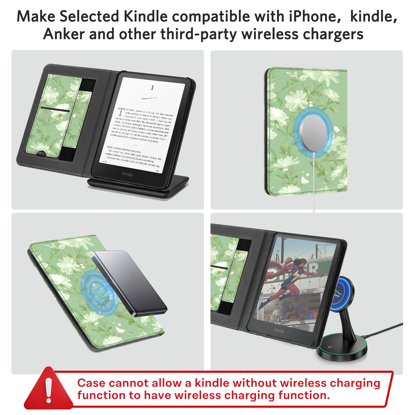 Kindle Paperwhite 12th Gen (2024 7 inch) stand-Magnetic Case#Color_Sage Flower