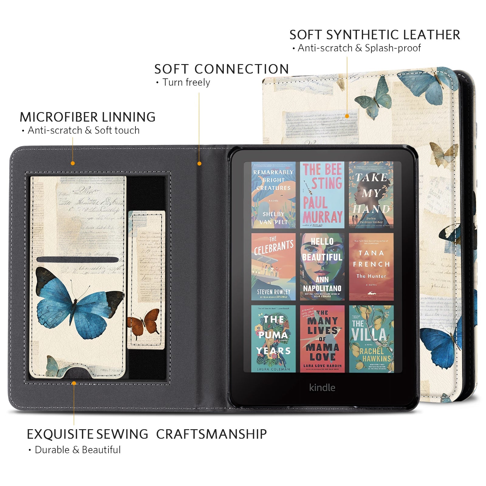Eden Beige Butterfly Kindle Paperwhite 7 inch Case With Stand