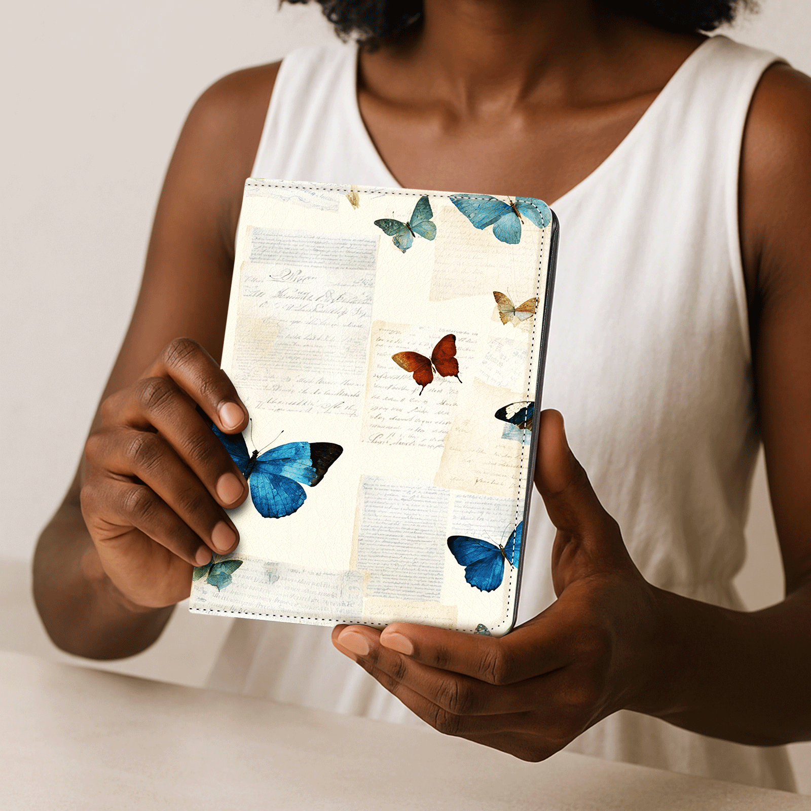Eden Beige Butterfly Kindle Paperwhite 7 inch Case With Stand
