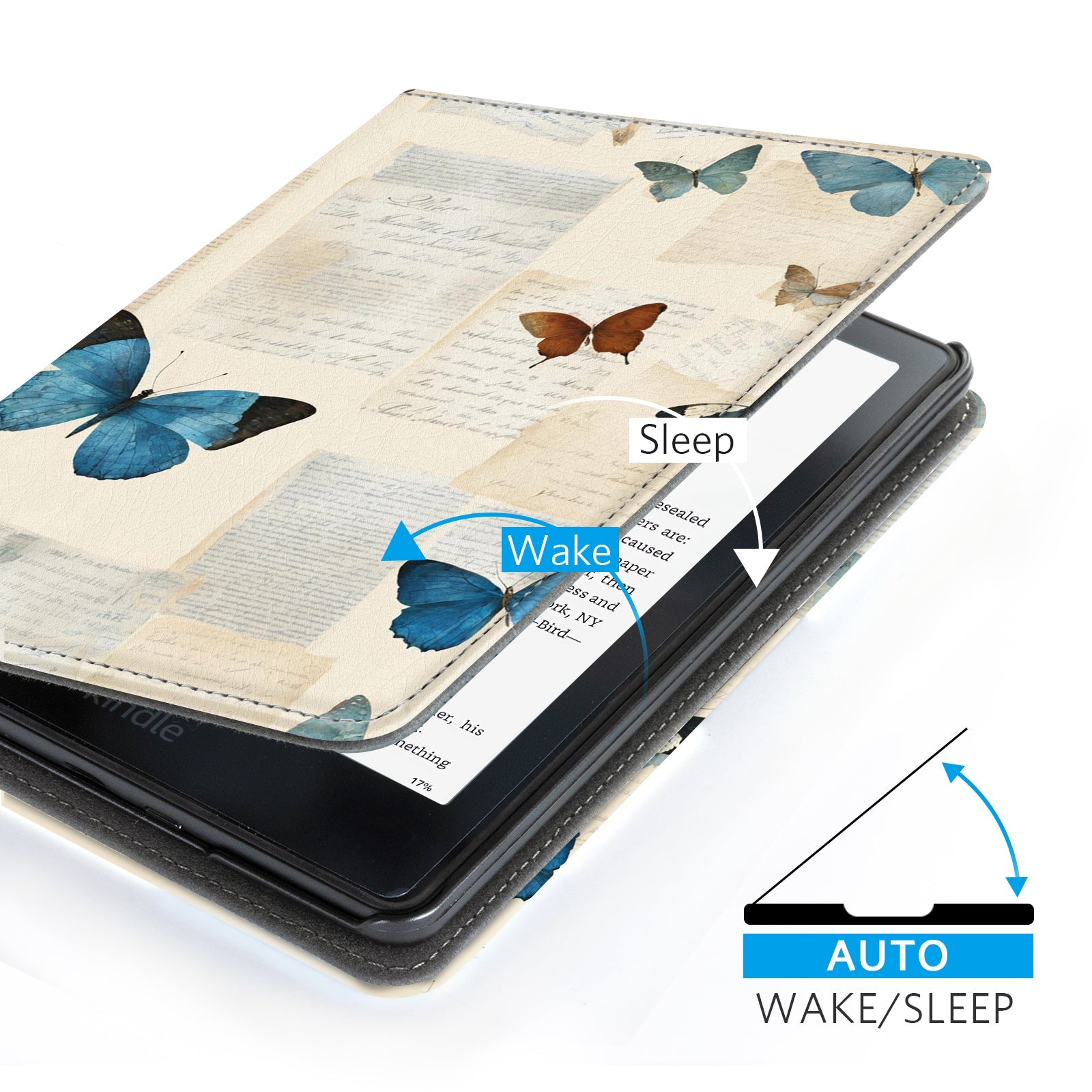 Eden Beige Butterfly Kindle Paperwhite 7 inch Case With Stand