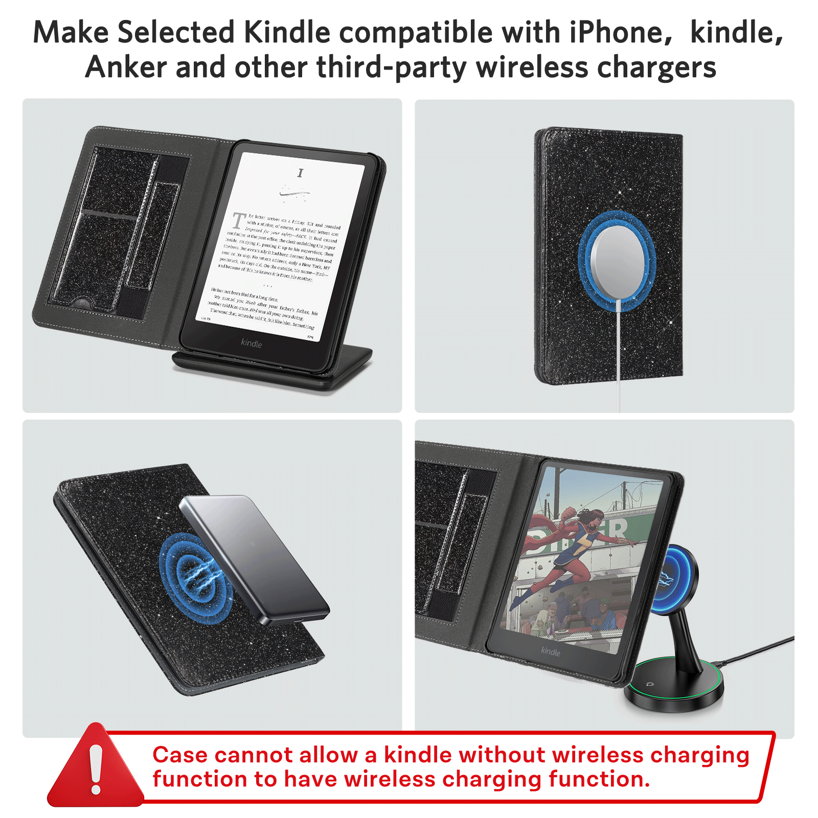 Kindle Paperwhite 12th Gen (2024 7 inch) stand-Prints Case#Color_Black Glitter