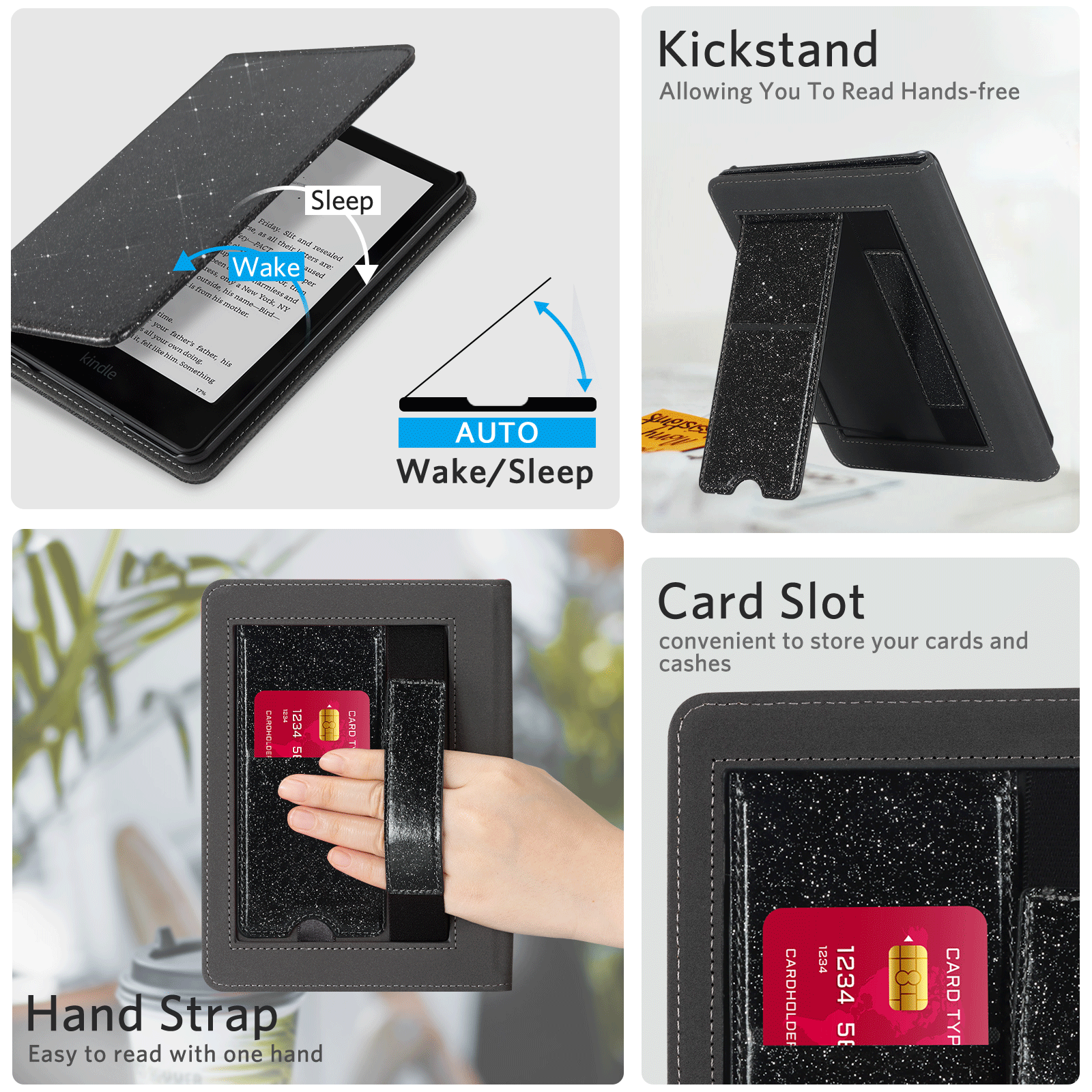 Kindle Paperwhite 12th Gen (2024 7 inch) stand-Prints Case#Color_Black Glitter