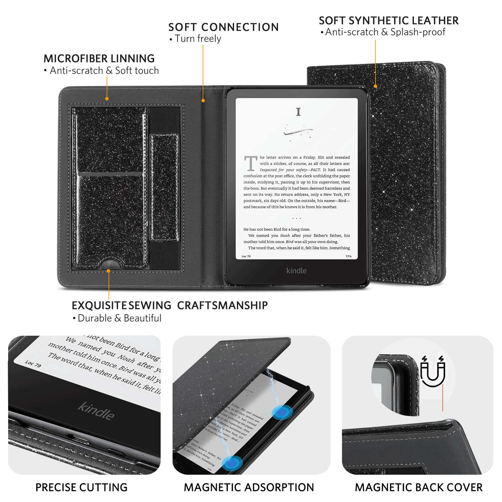 Kindle Paperwhite 12th Gen (2024 7 inch) stand-Prints Case#Color_Black Glitter