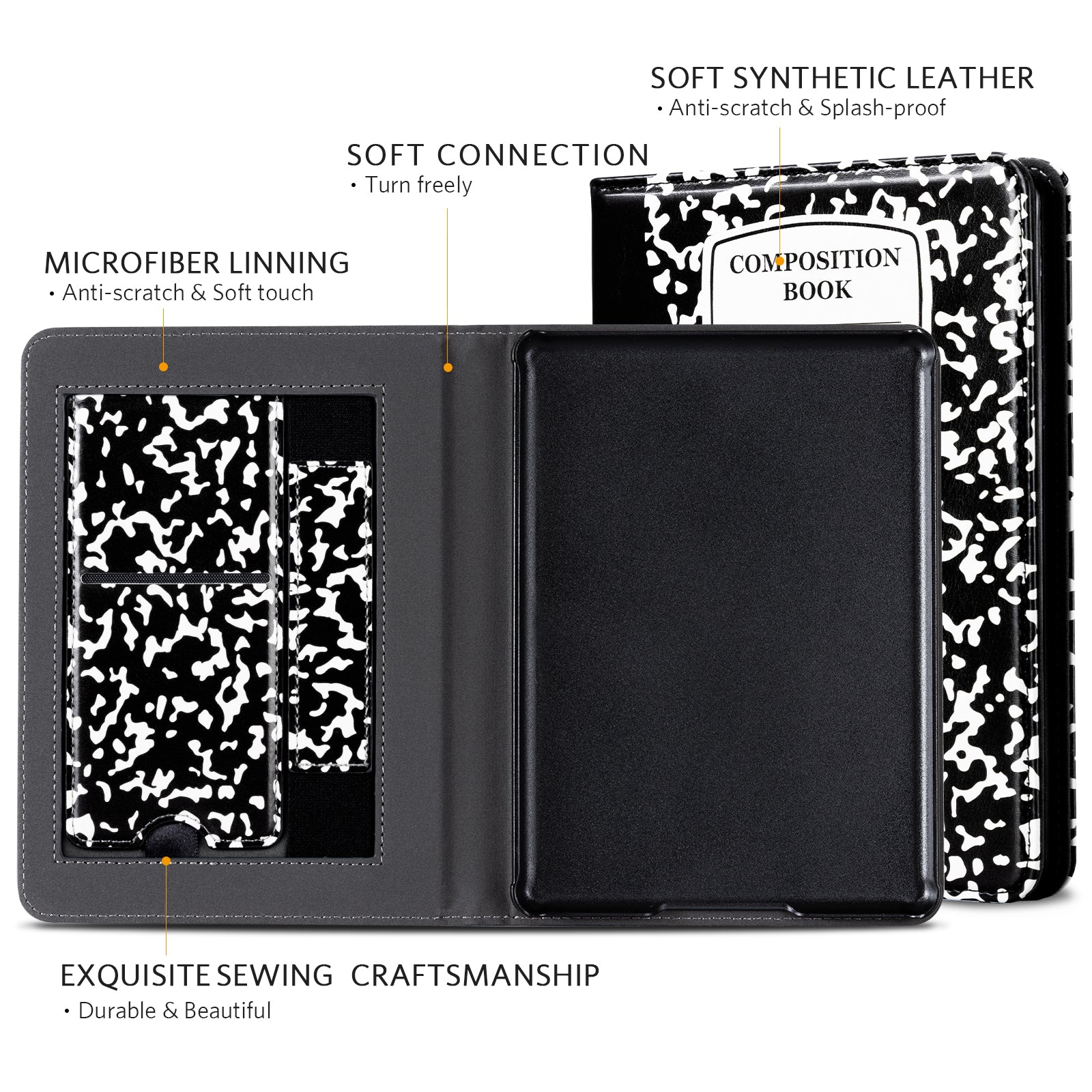 Kindle Paperwhite 12th Gen (2024 7 inch) stand-Prints Case#Color_Black Notes