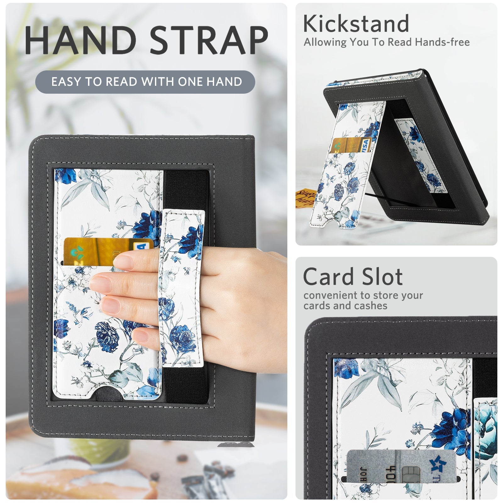 Eden Blue Floral Kindle Paperwhite 7 inch Case With Stand