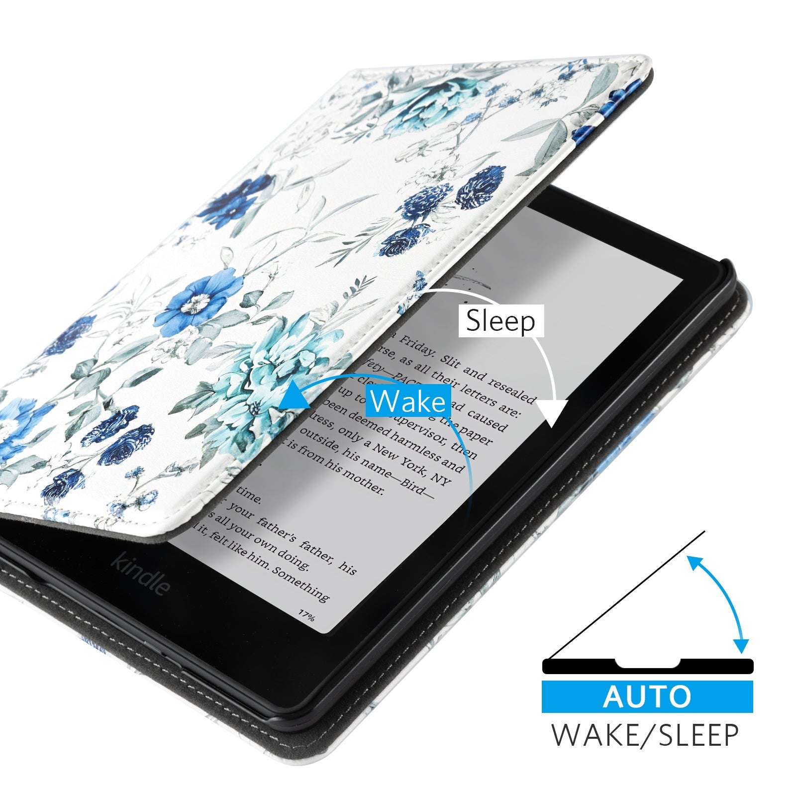 Eden Blue Floral Kindle Paperwhite 7 inch Case With Stand