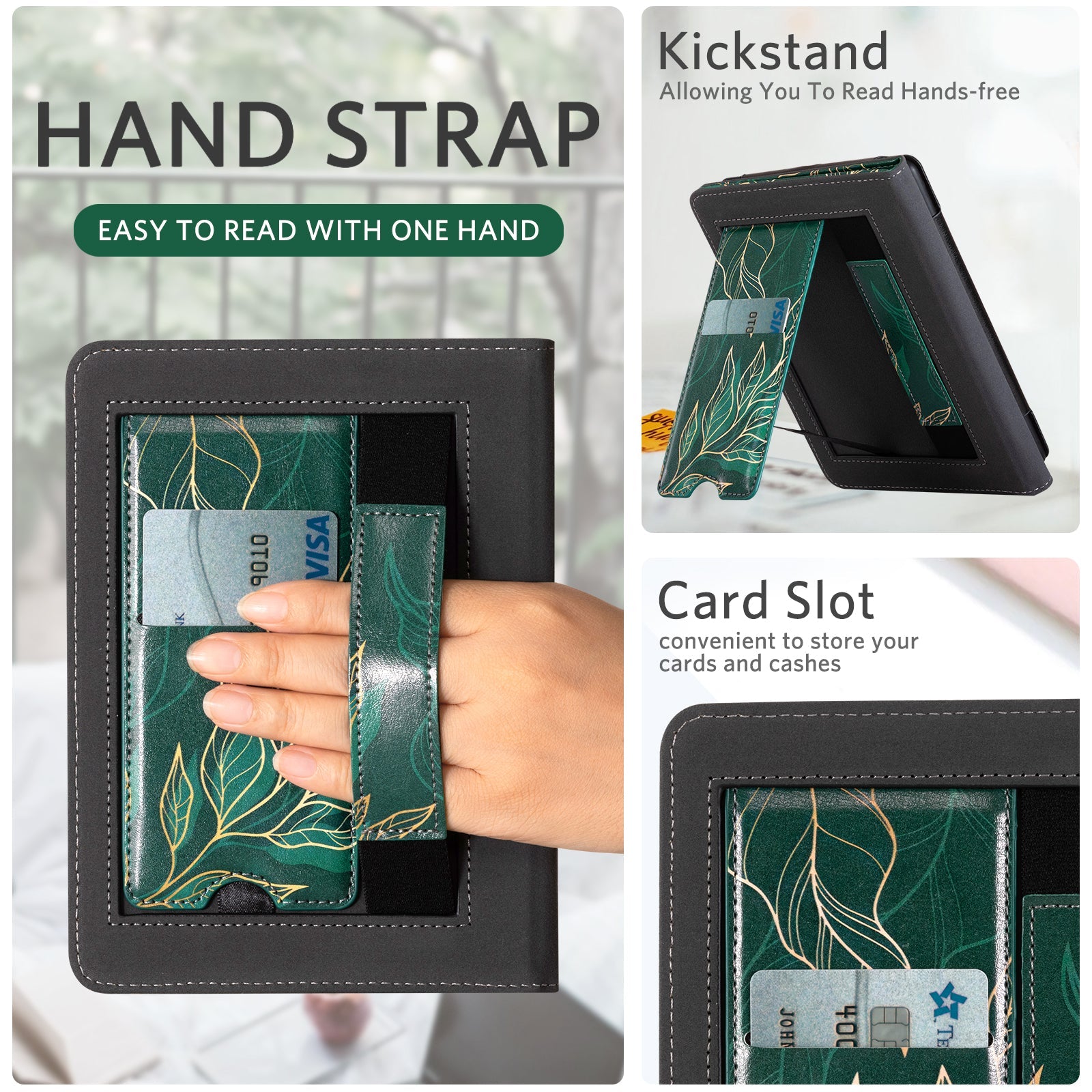 Eden Dark Green Floral Kindle Paperwhite 7 inch Case With Stand