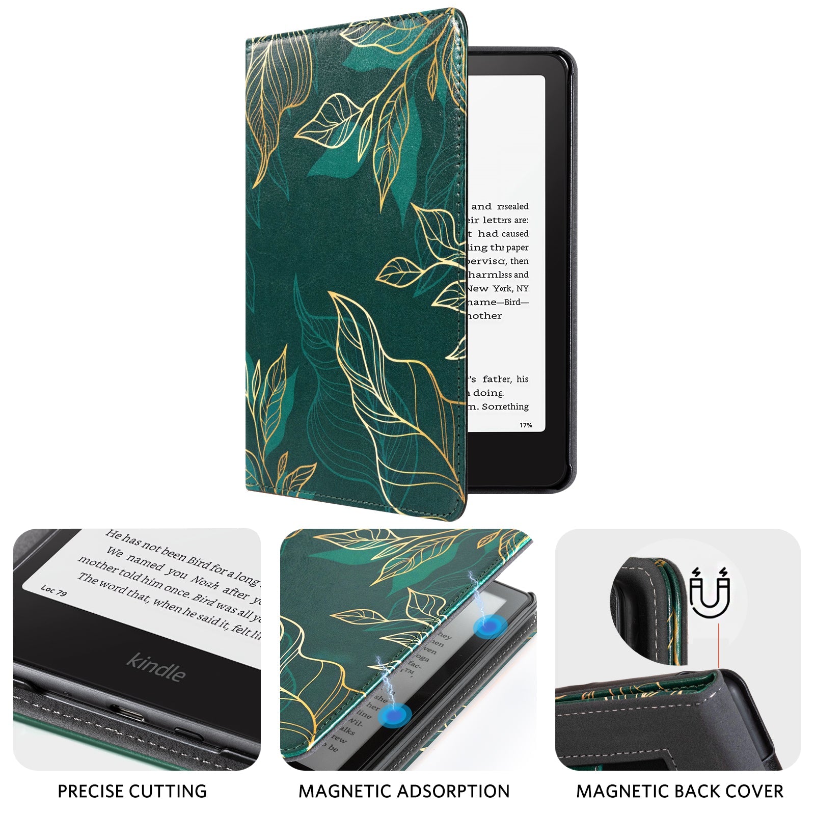 Eden Dark Green Floral Kindle Paperwhite 7 inch Case With Stand