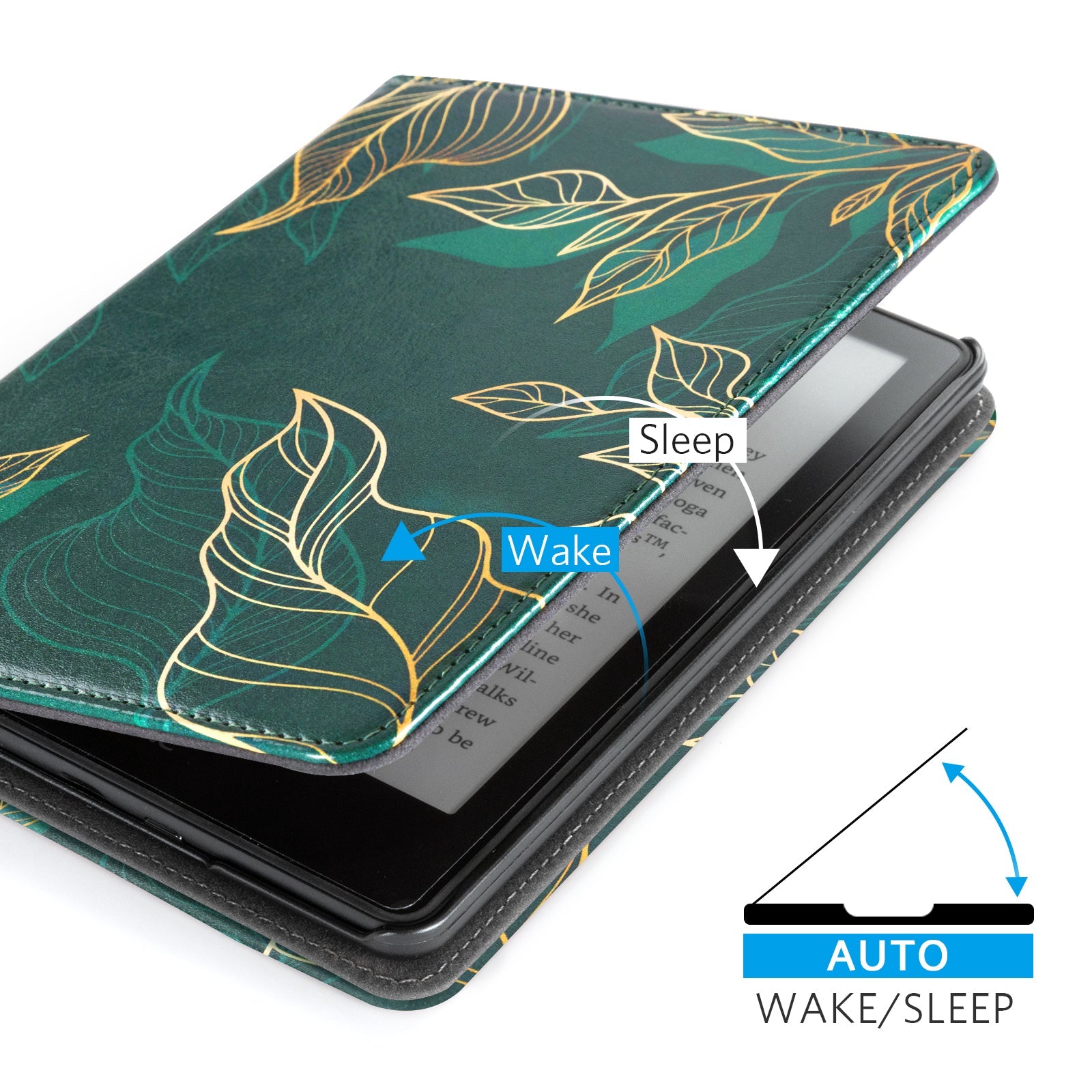 Eden Dark Green Floral Kindle Paperwhite 7 inch Case With Stand