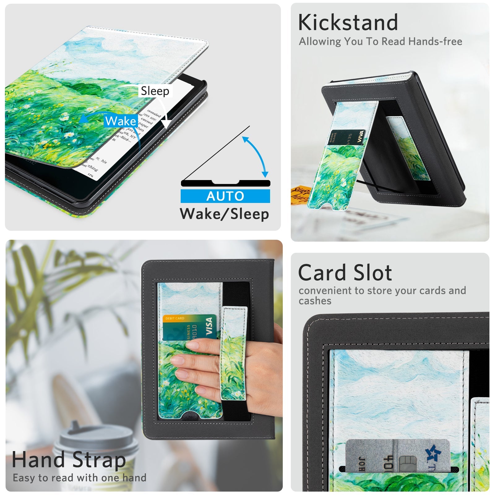 Kindle Paperwhite 12th Gen (2024 7 inch) stand-Prints Case#Color_Green Field