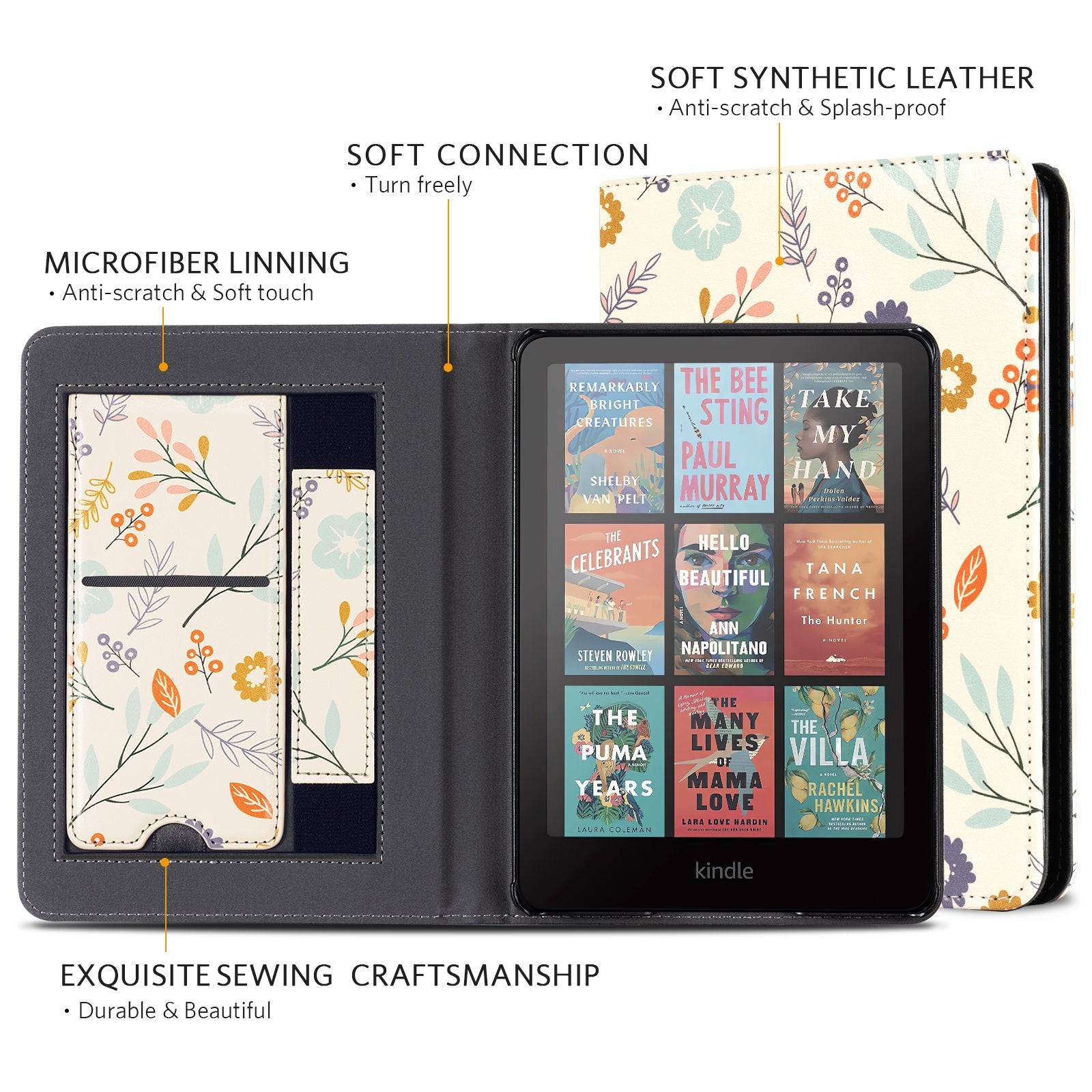 Eden Light Green Floral Kindle Paperwhite 7 inch Case With Stand
