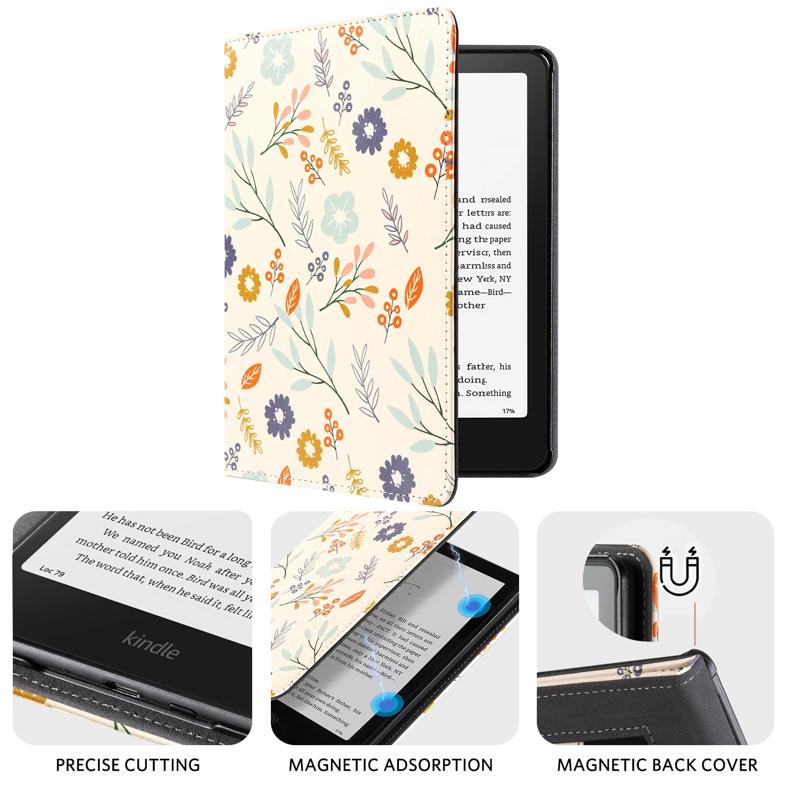 Eden Light Green Floral Kindle Paperwhite 7 inch Case With Stand