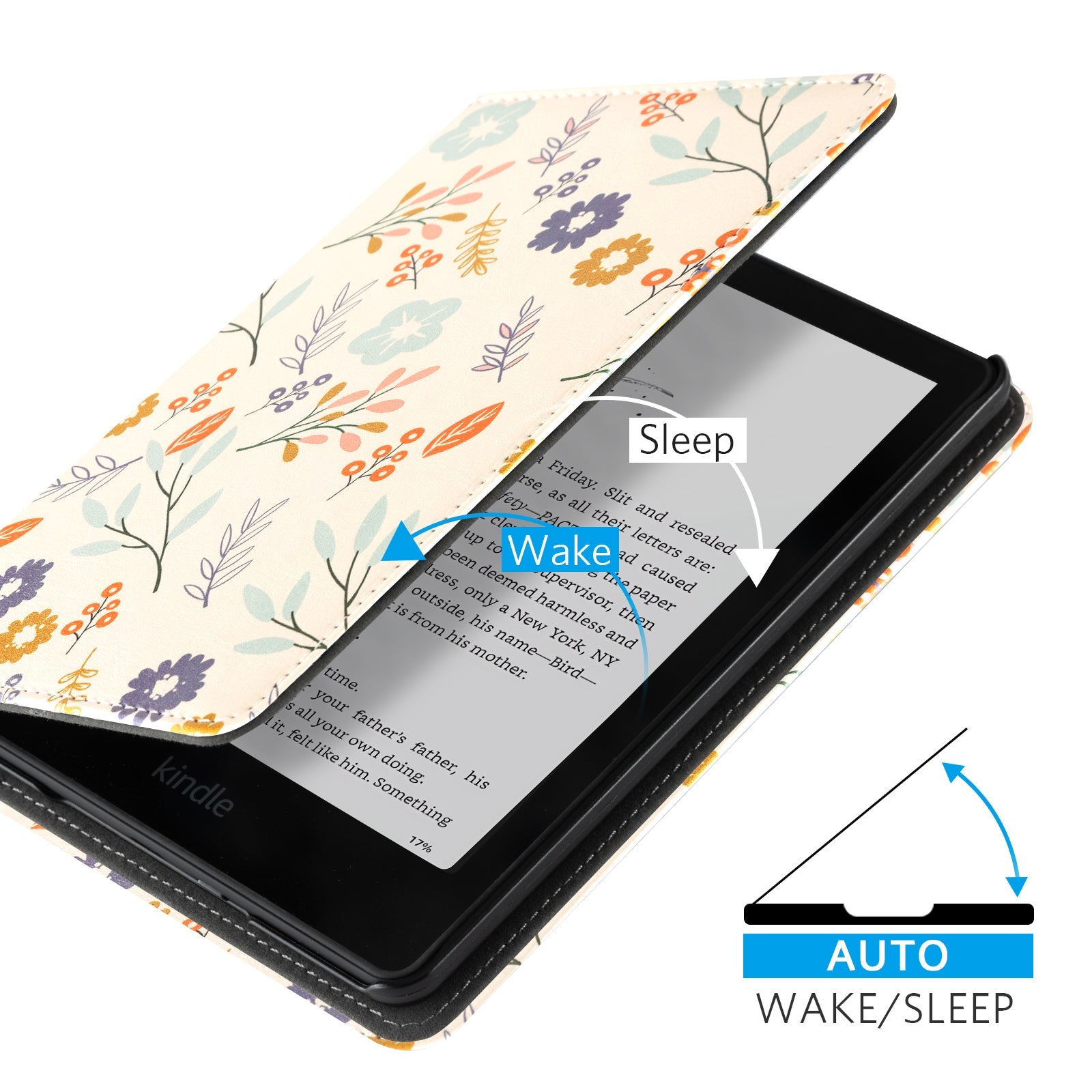 Eden Light Green Floral Kindle Paperwhite 7 inch Case With Stand