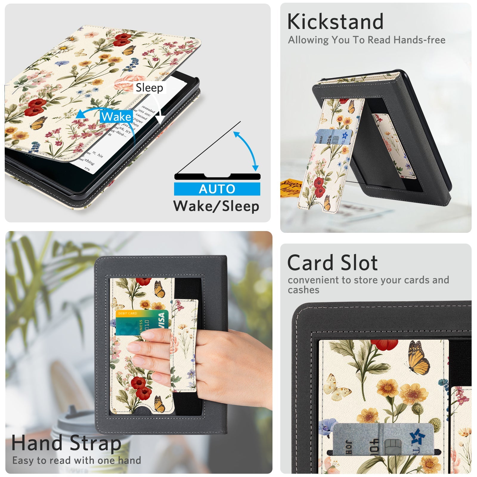 Eden Orange Floral Kindle Paperwhite 7 inch Case With Stand