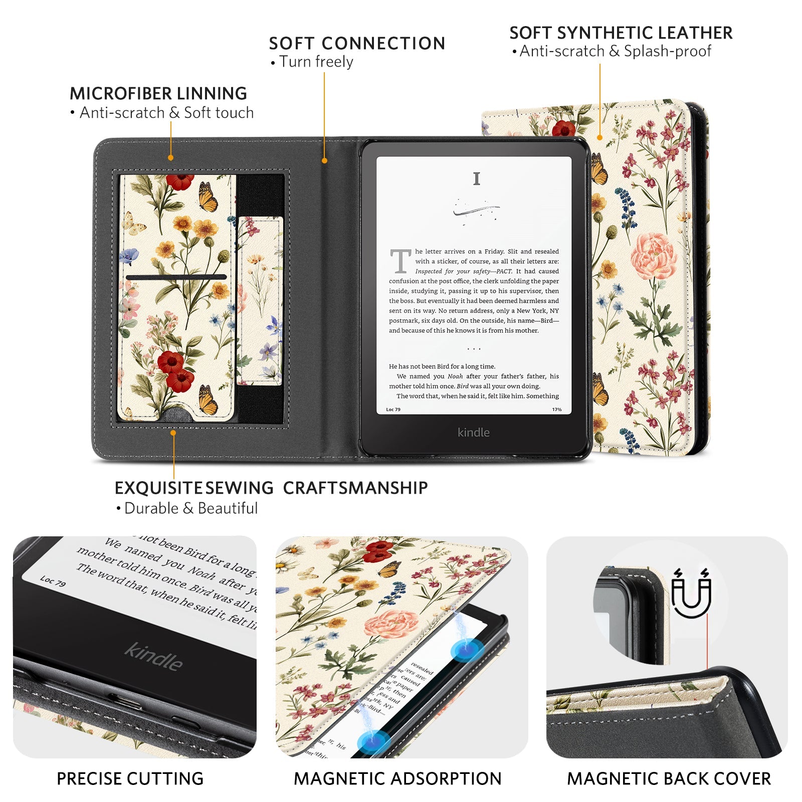 Eden Orange Floral Kindle Paperwhite 7 inch Case With Stand