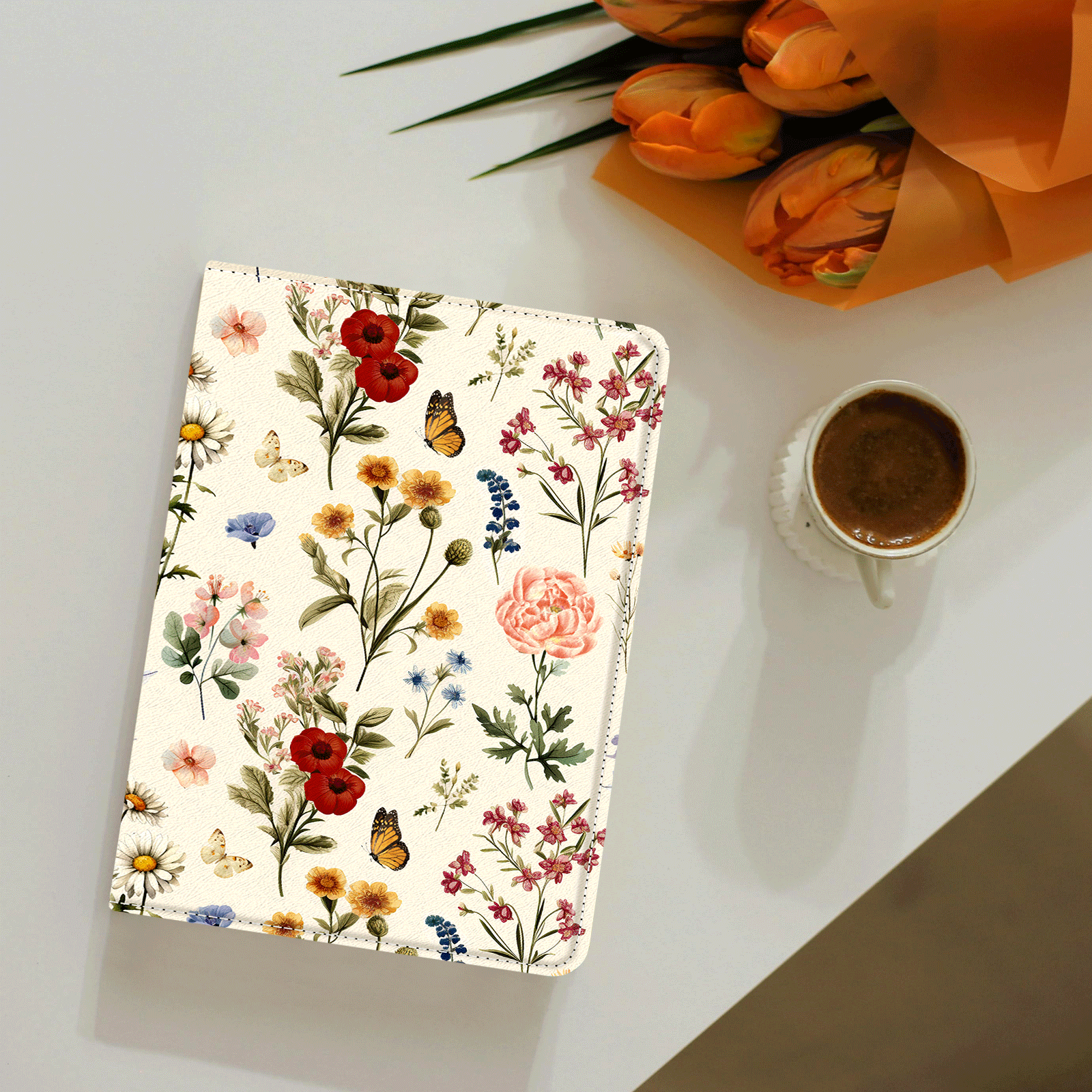 Eden Orange Floral Kindle Paperwhite 7 inch Case With Stand