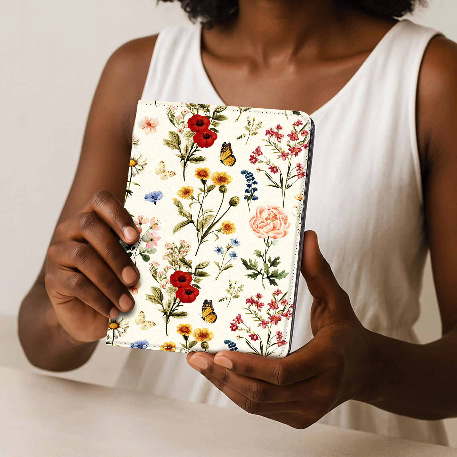 Eden Orange Floral Kindle Paperwhite 7 inch Case With Stand