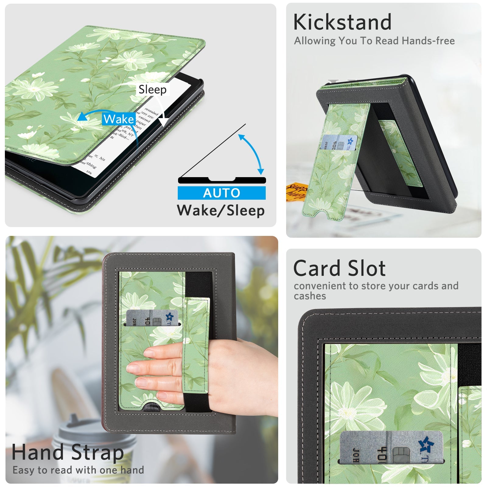 Kindle Paperwhite 12th Gen (2024 7 inch) stand-Prints Case#Color_Sage Flower