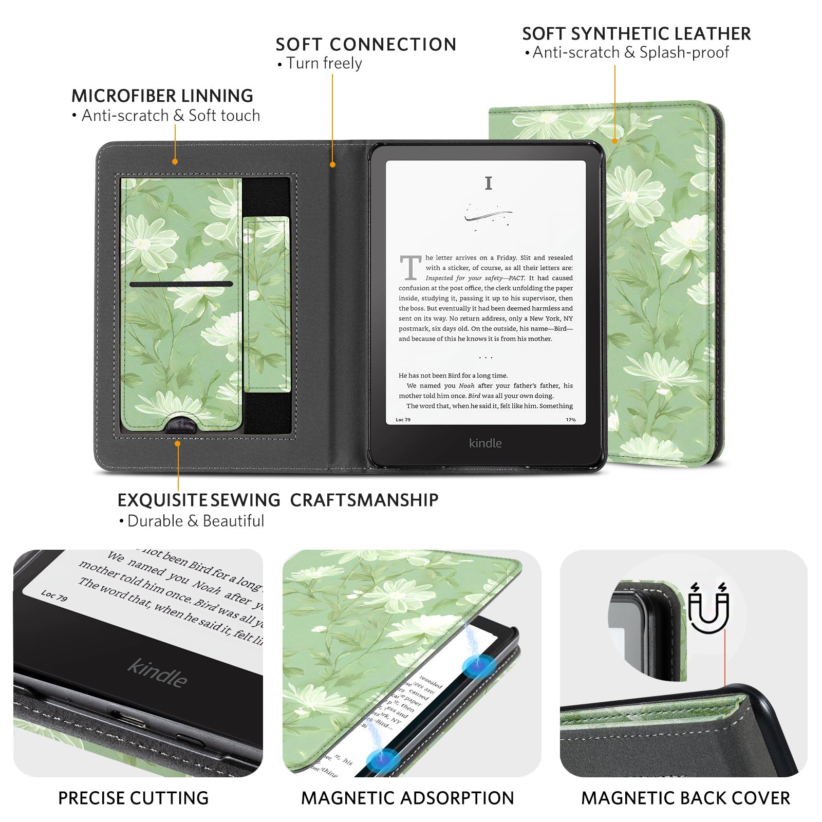 Kindle Paperwhite 12th Gen (2024 7 inch) stand-Prints Case#Color_Sage Flower