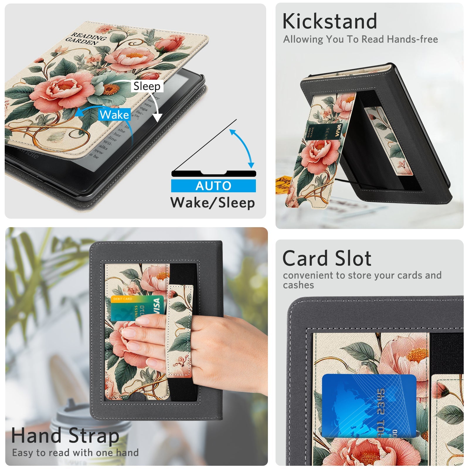 Kindle Paperwhite 12th Gen (2024 7 inch) stand-Prints Case#Color_Vintage Peony