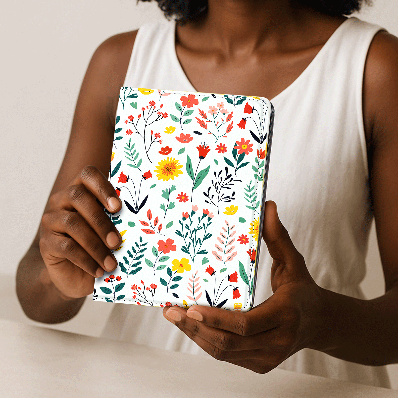 Kindle Paperwhite 12th Gen (2024 7 inch) stand-Prints Case#Color_White Floral