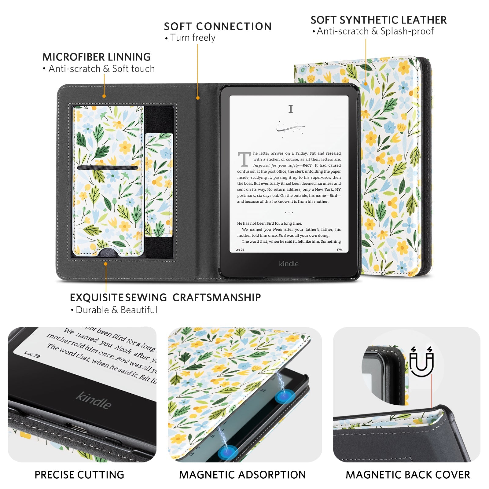 Kindle Paperwhite 12th Gen (2024 7 inch) stand-Prints Case#Color_Yellow Flowers