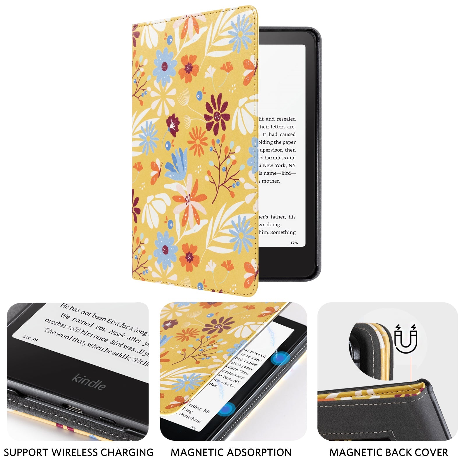 Kindle Paperwhite 12th Gen (2024 7 inch) stand-Prints Case#Color_Yellow Sea Of Flowers
