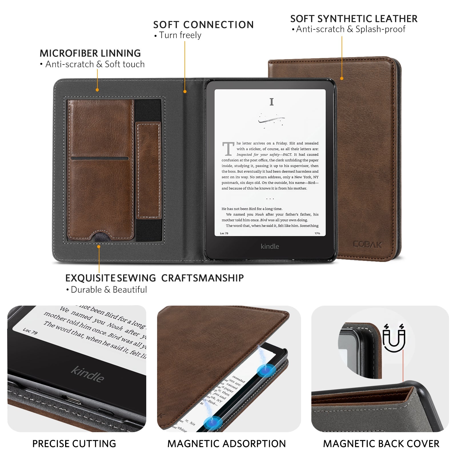 Kindle Paperwhite 12th Gen (2024 7 inch) stand Case#Color_Cowhide Brown