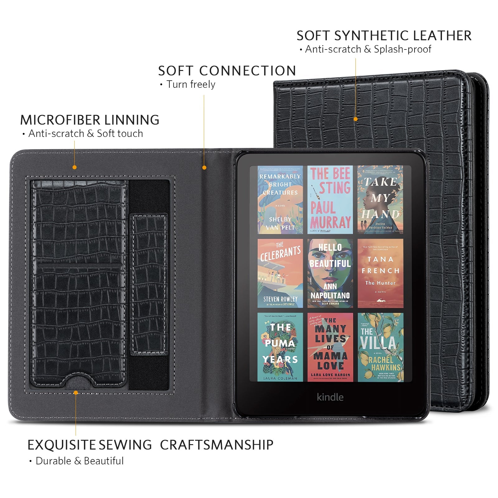 Kindle Paperwhite 12th Gen (2024 7 inch) stand Case#Color_Croco Black