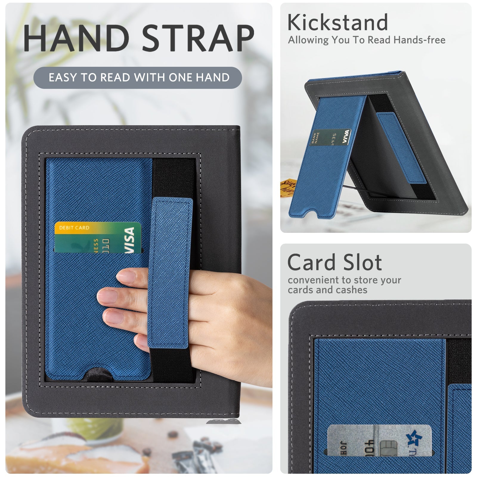 Kindle Paperwhite 12th Gen (2024 7 inch) stand Case#Color_Cross Texture Dark Blue