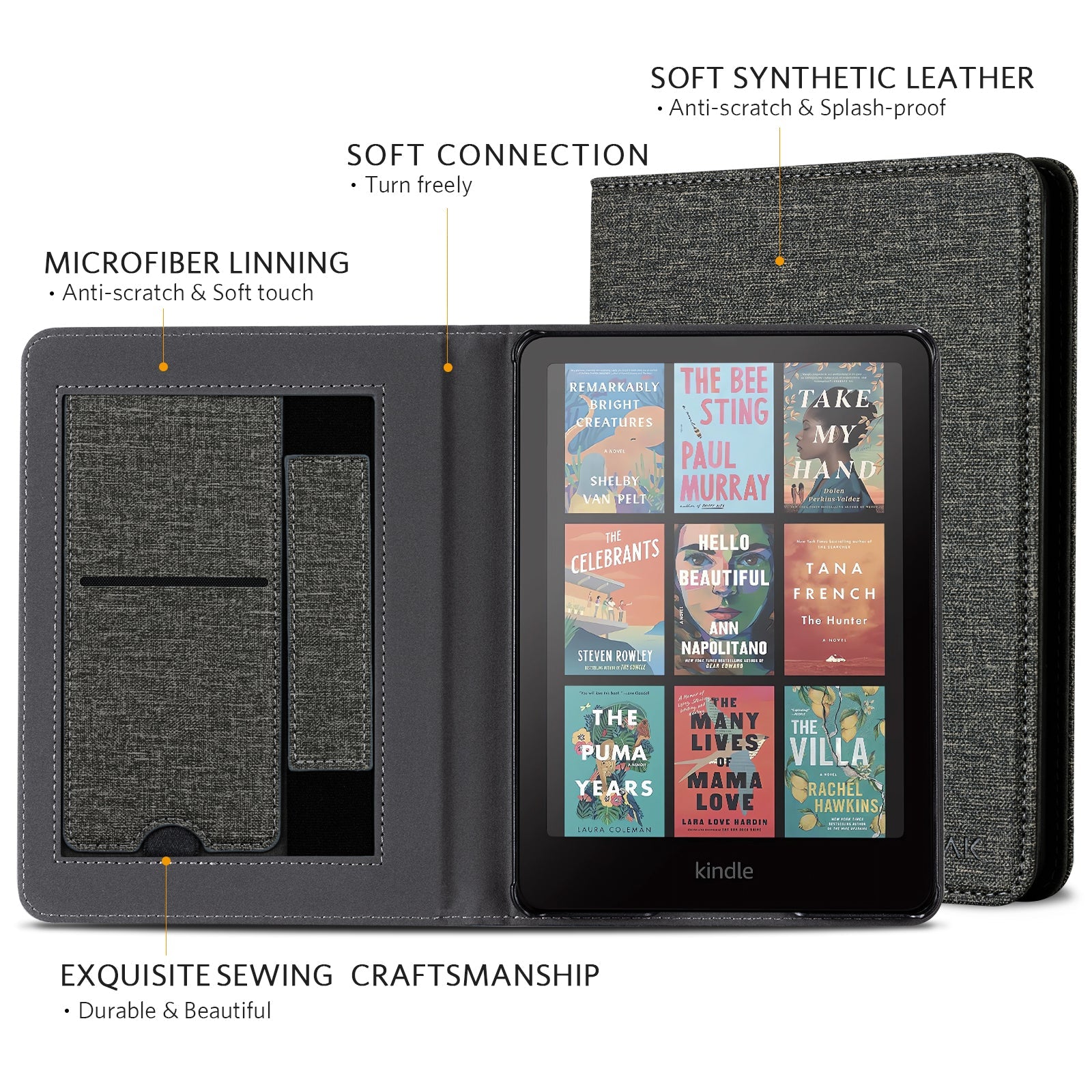 Kindle Paperwhite 12th Gen (2024 7 inch) stand Case#Color_Fabric Gray