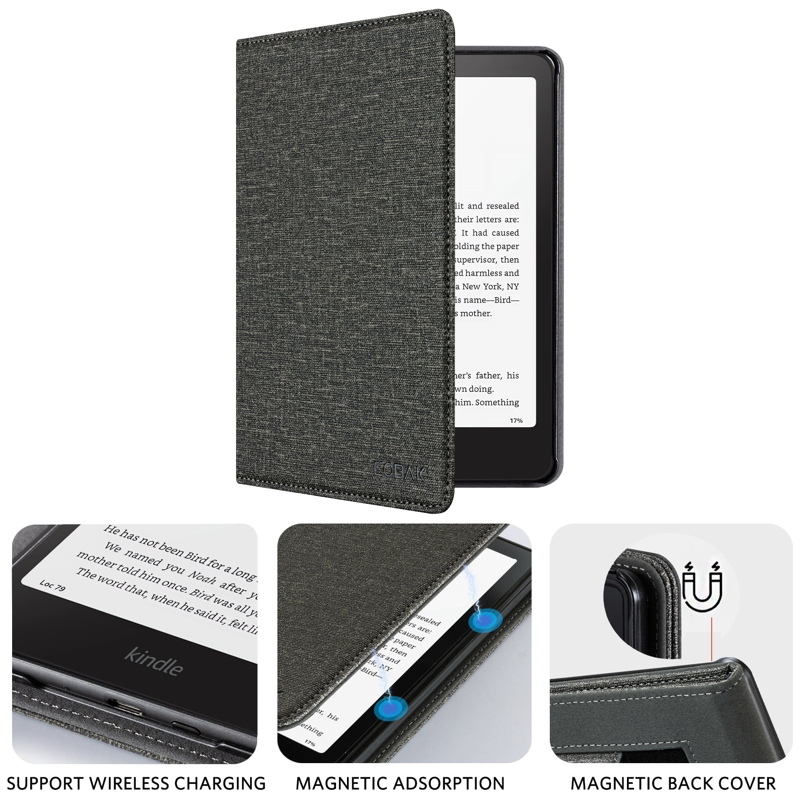Kindle Paperwhite 12th Gen (2024 7 inch) stand Case#Color_Fabric Gray