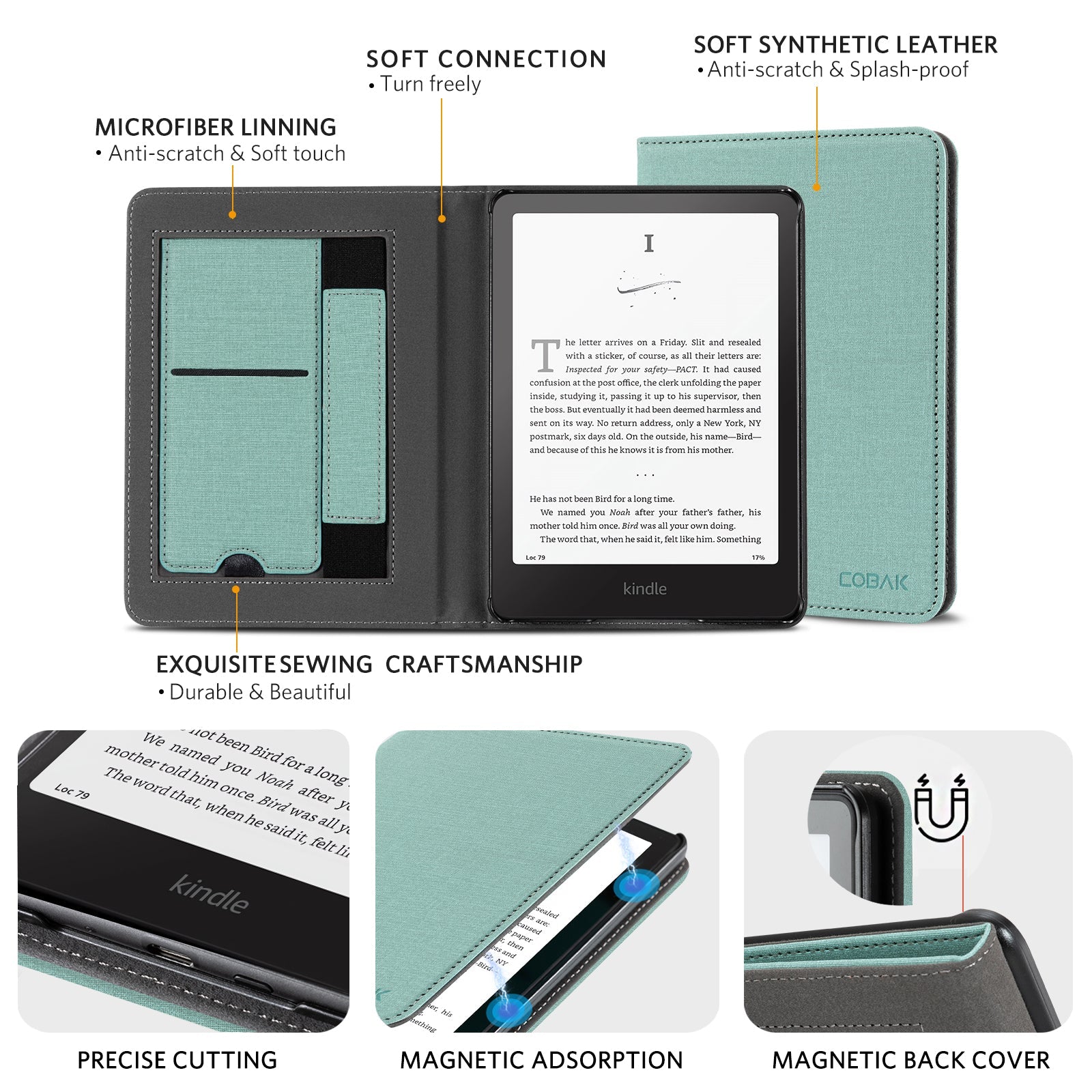 Kindle Paperwhite 12th Gen (2024 7 inch) stand Case#Color_Fabric Misty Green
