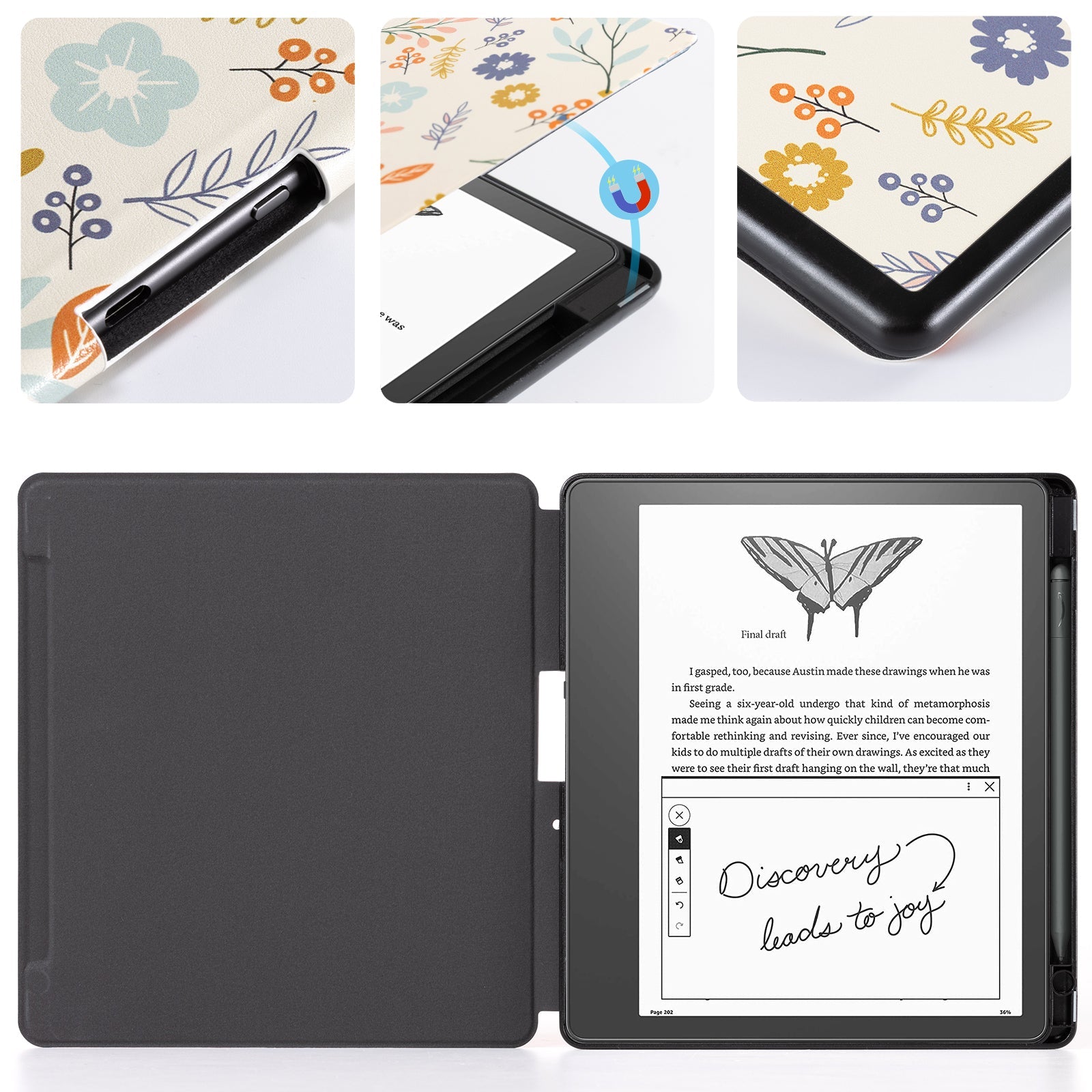 Kindle Scribe (2022/2024 10.2 INCH) Basic Case#Color_Beige Flowers