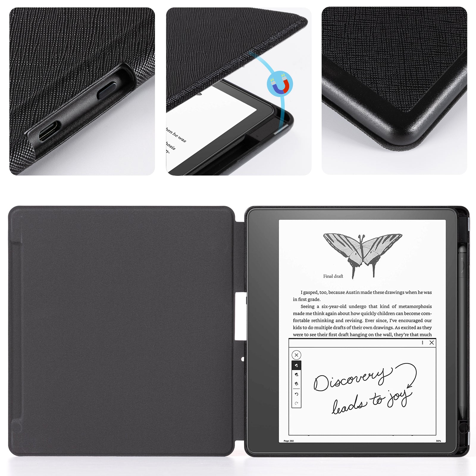 Kindle Scribe (2022/2024 10.2 INCH) Basic Case#Color_Cross Texture Black