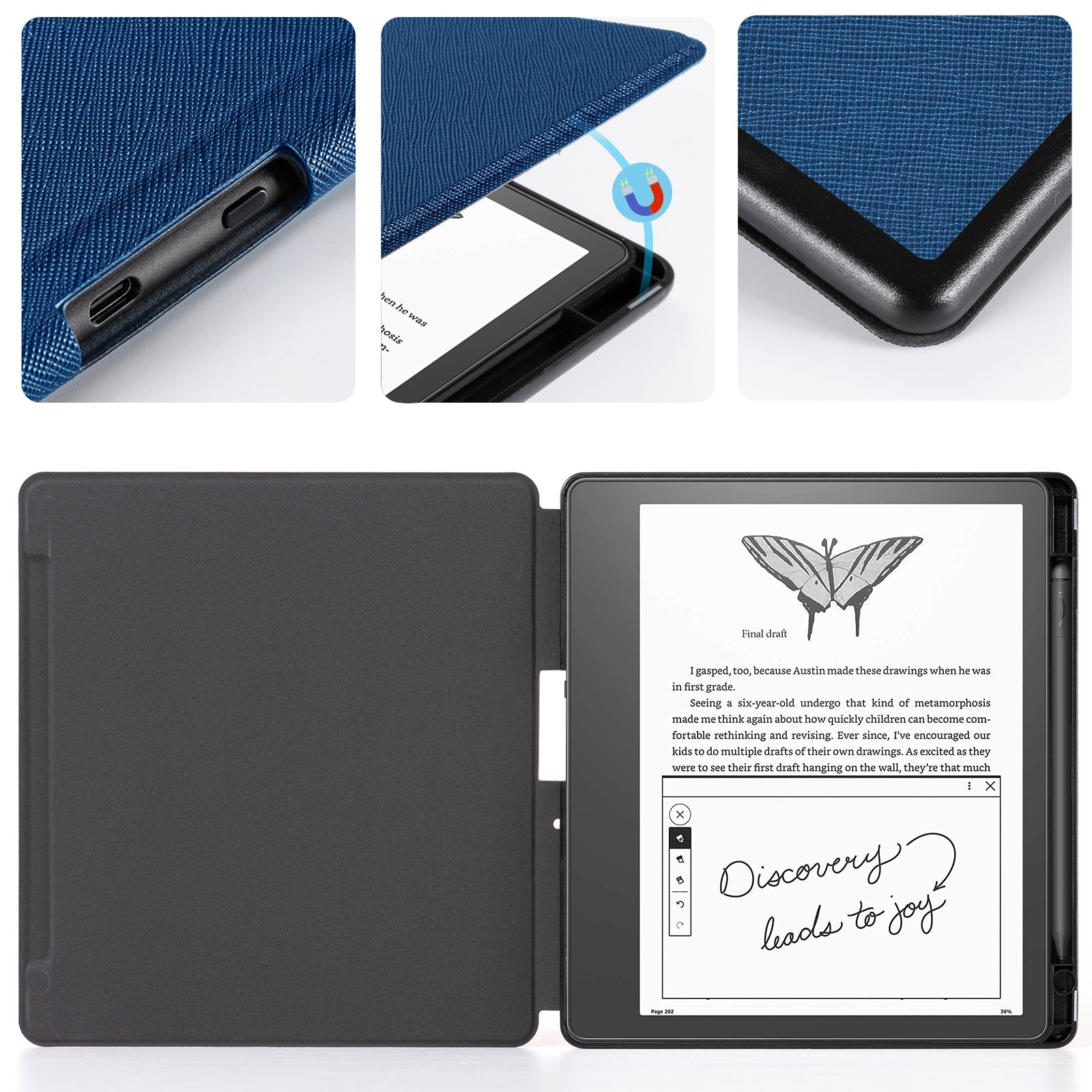 Kindle Scribe (2022/2024 10.2 INCH) Basic Case#Color_Cross Texture Dark Blue