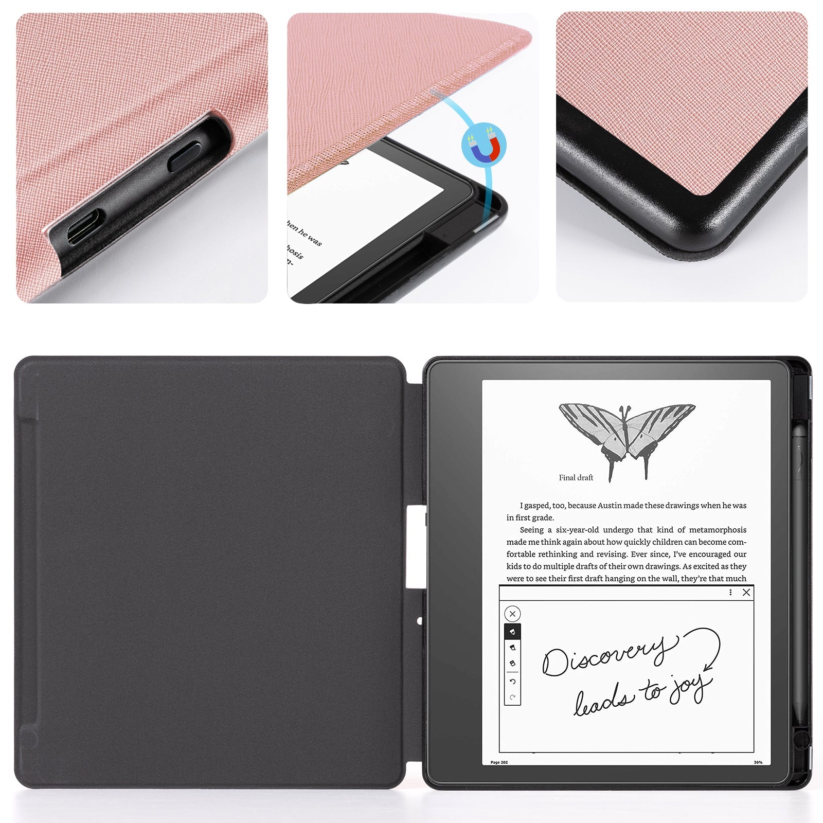 Kindle Scribe (2022/2024 10.2 INCH) Basic Case#Color_Cross Texture Rose Gold