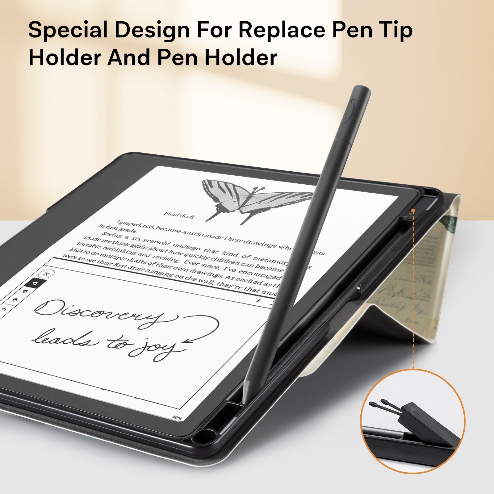 Eden Beige Butterfly Kindle Scribe 10.2 Inch Folio Case
