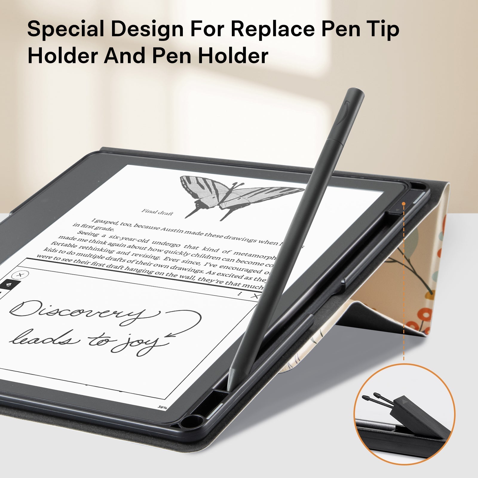 Eden Beige Floral Kindle Scribe 10.2 Inch Folio Case