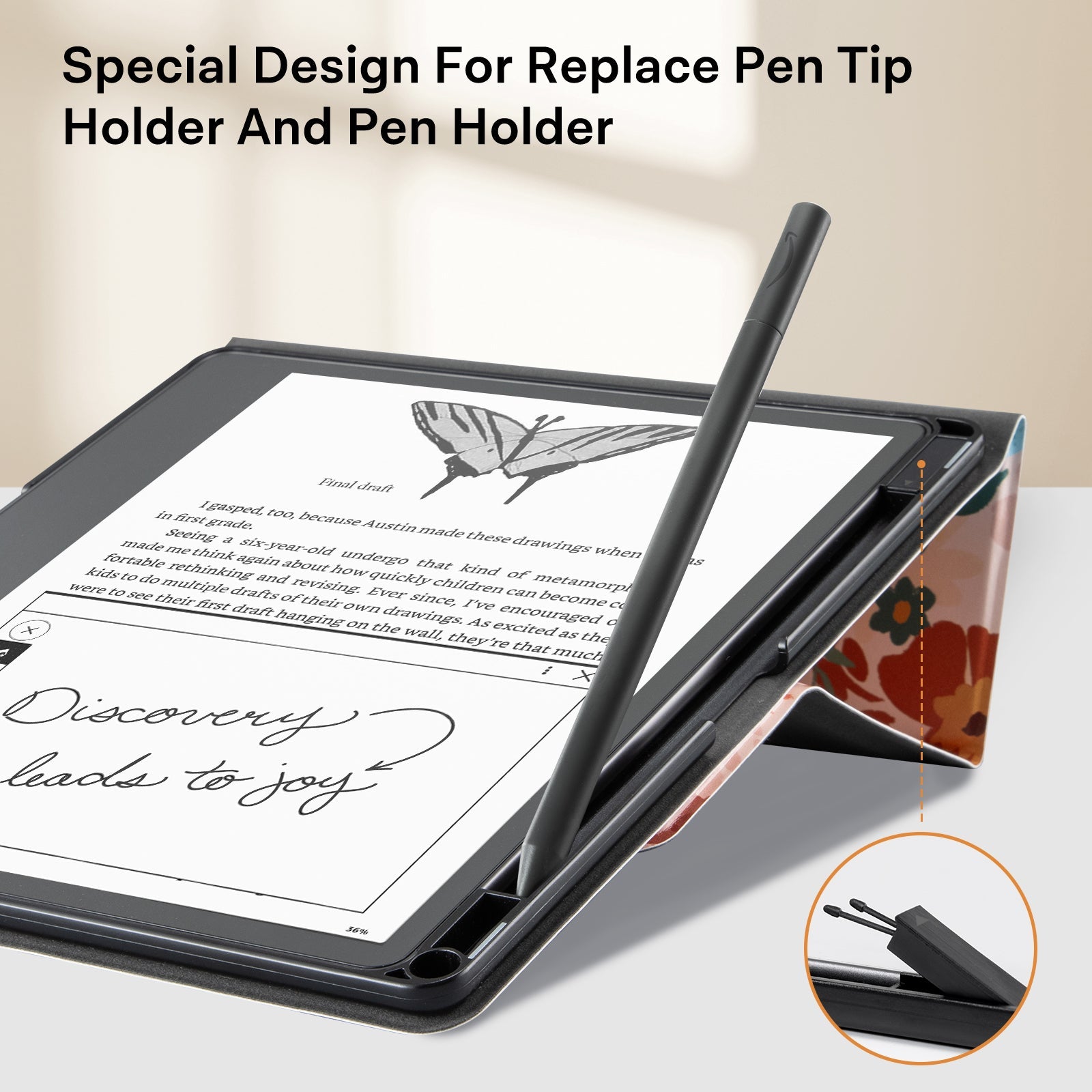 Eden Orange Floral Kindle Scribe 10.2 Inch Folio Case