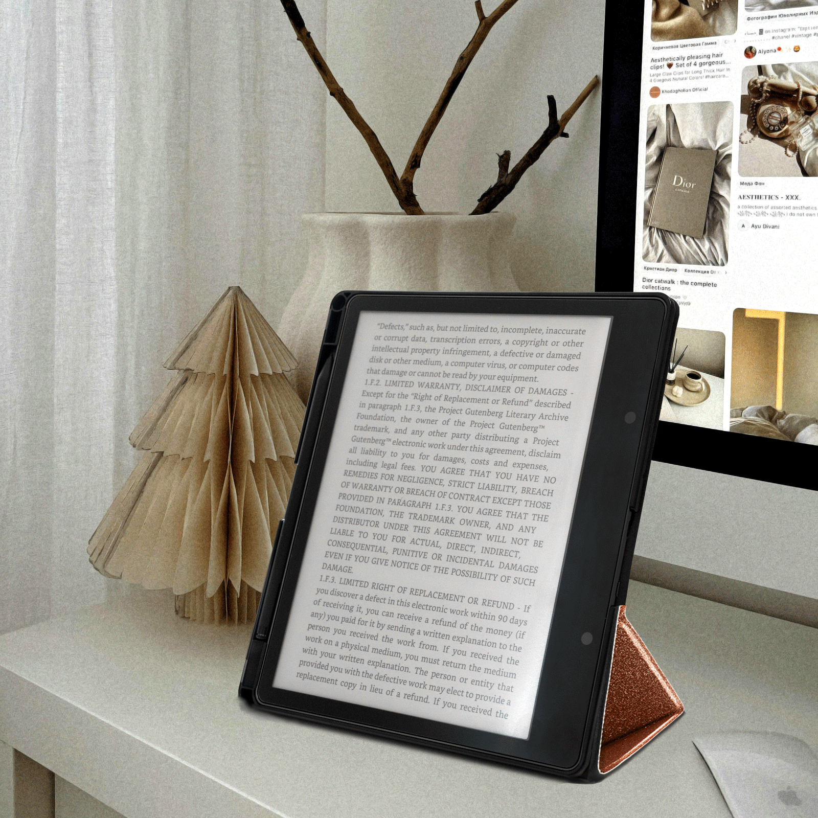 Eden Rose Gold Glitter Kindle Scribe 10.2 Inch Folio Case