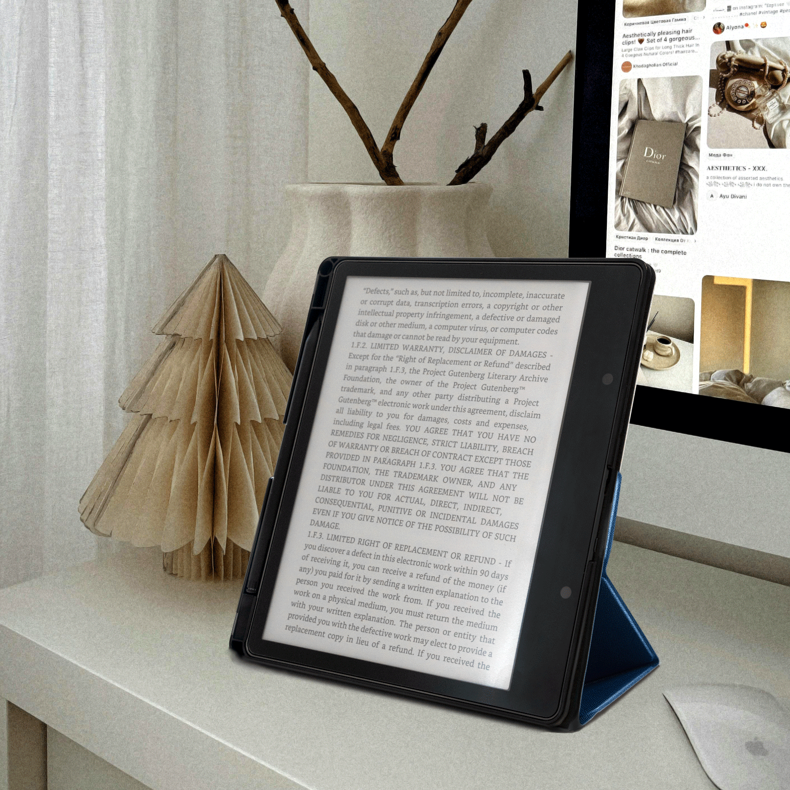 Kindle Scribe (2022/2024 10.2 Inch) tri-fold Stand#Color_Cross Texture Drak Blue