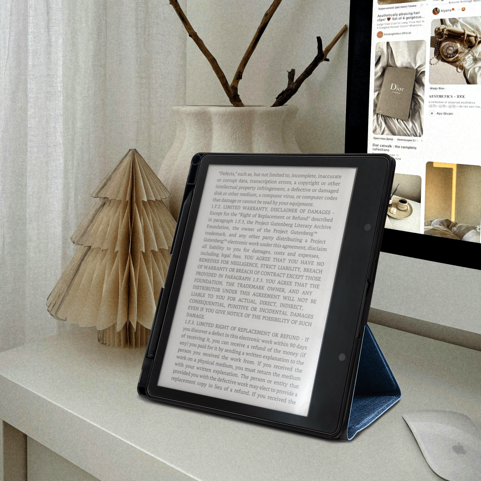 Kindle Scribe (2022/2024 10.2 Inch) tri-fold Stand#Color_Fabric Texture Blue