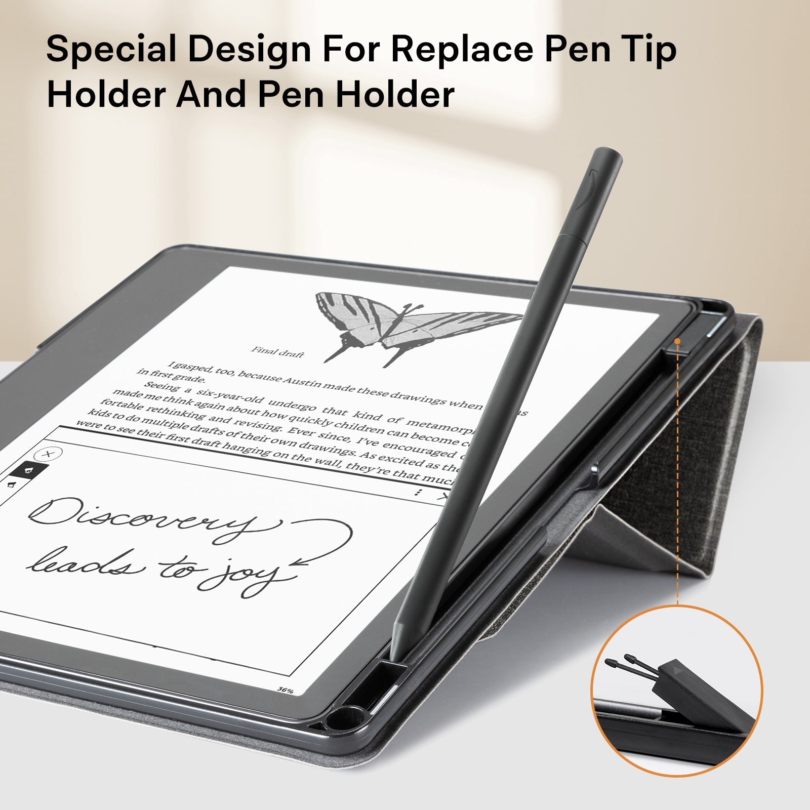 Kindle Scribe (2022/2024 10.2 Inch) tri-fold Stand#Color_Fabric Texture Gray