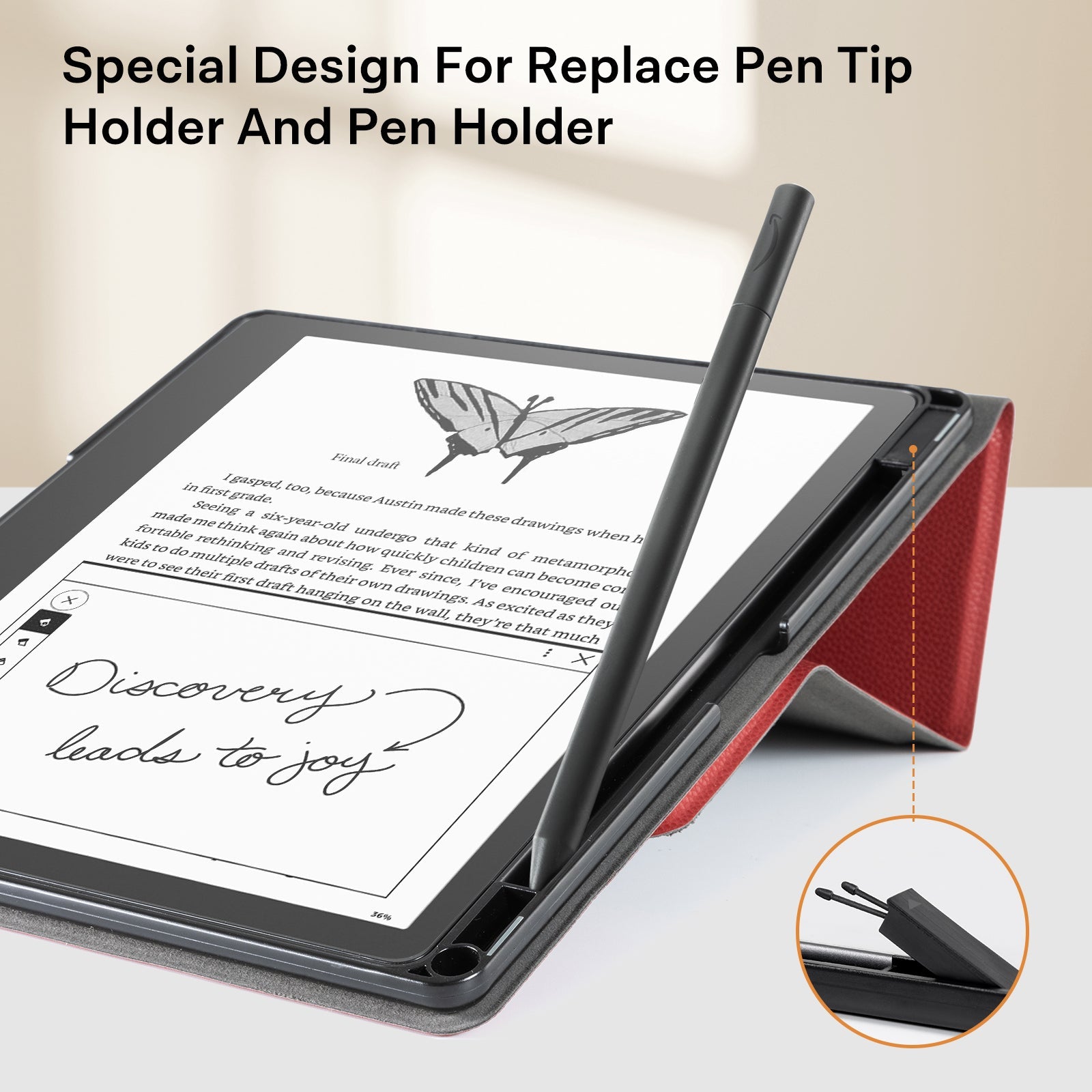 Kindle Scribe (2022/2024 10.2 Inch) tri-fold Stand#Color_Lychee Red