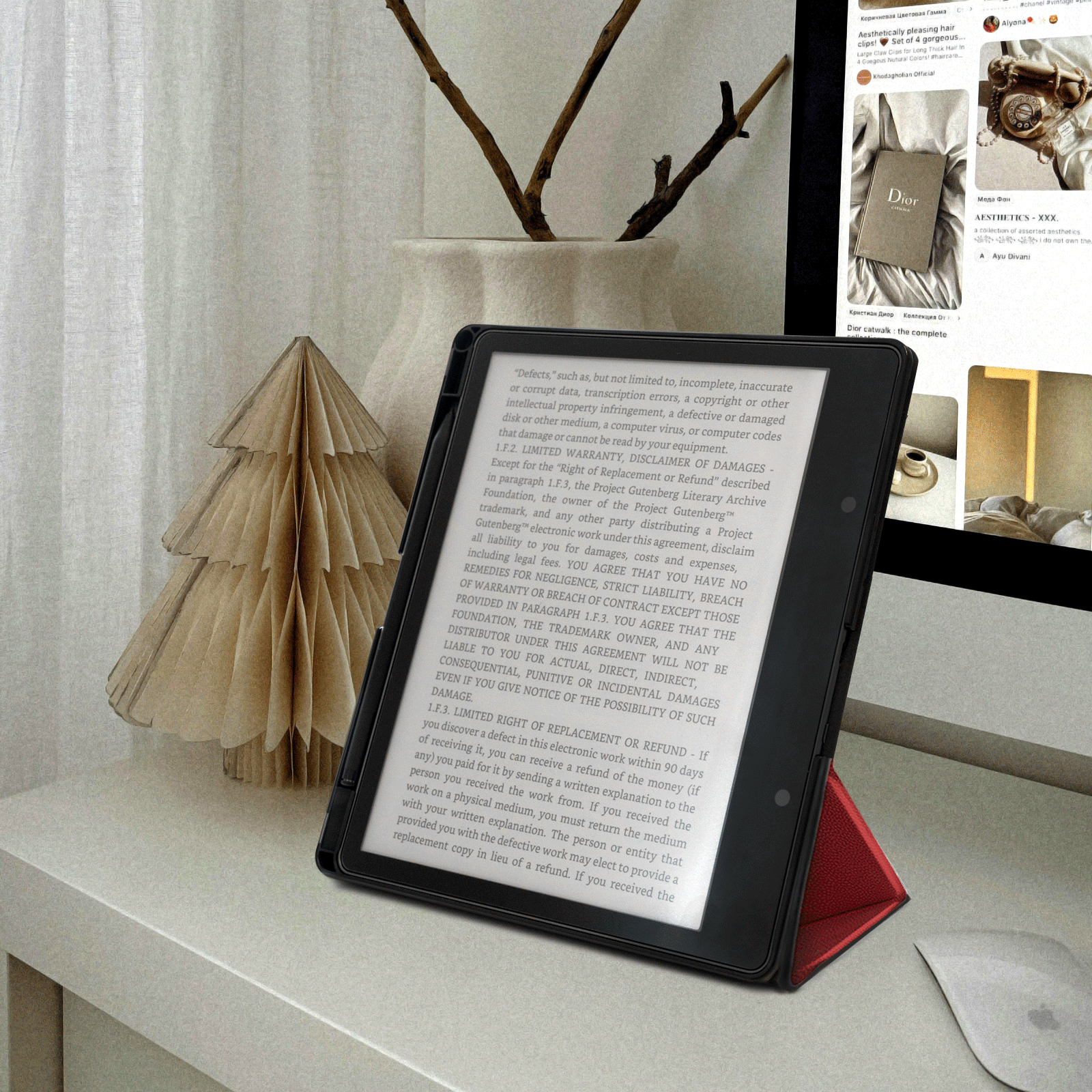 Kindle Scribe (2022/2024 10.2 Inch) tri-fold Stand#Color_Lychee Red