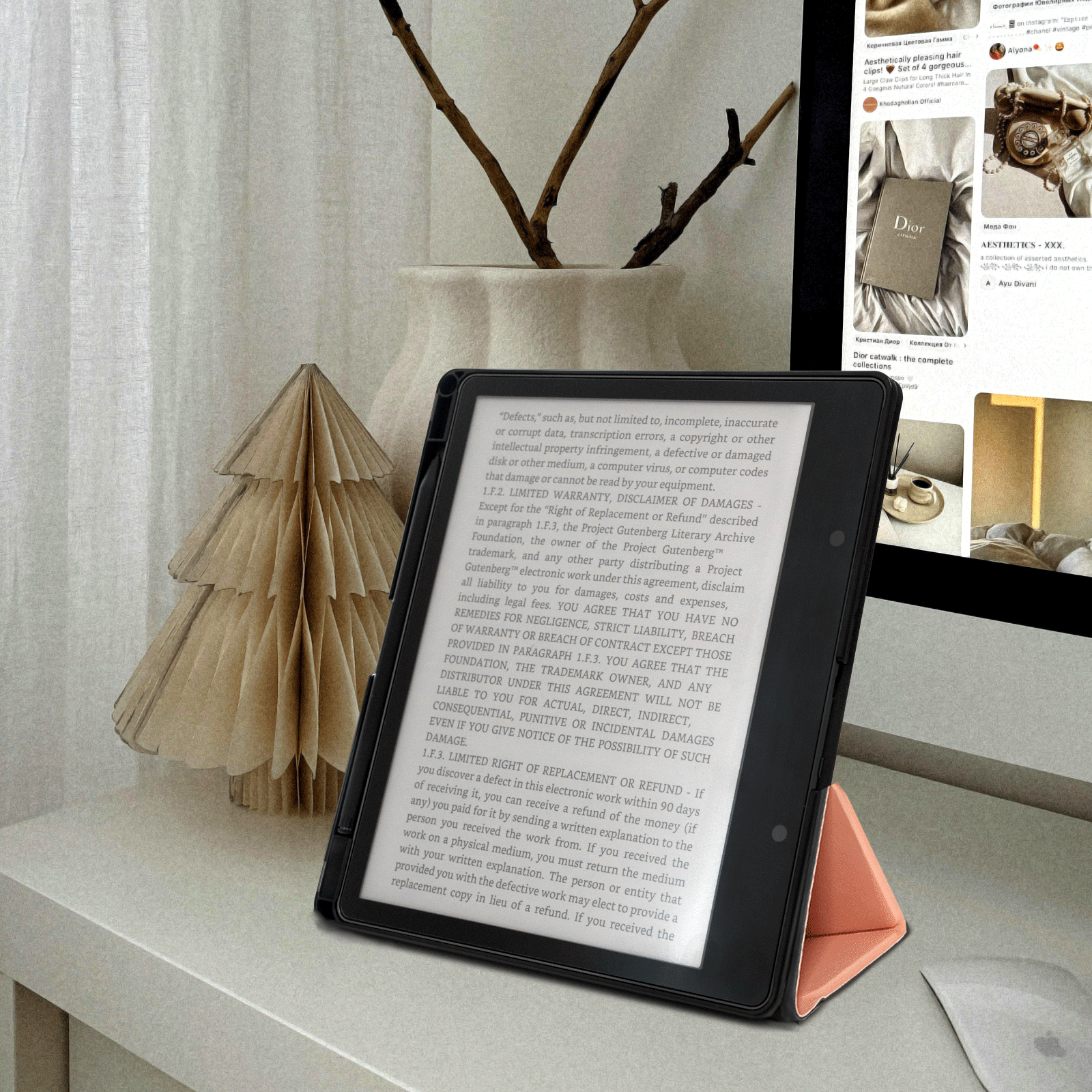 Kindle Scribe (2022/2024 10.2 Inch) tri-fold Stand#Color_Sheep Texture Pink